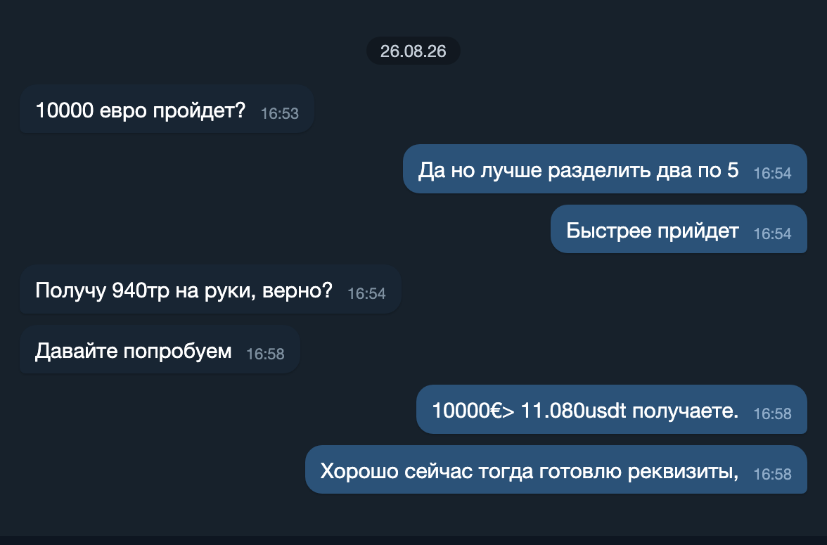 Переписка: обсуждение суммы и фиксация условий